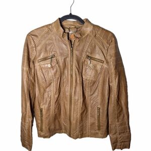 ODYN vegan leather jacket women M BROWN Cute Fall Y2K casual night comfy nice